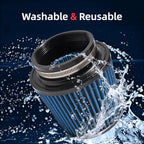 3" 3.5" 4" Inlet Car Replacement Cold Air Intake Filter 76mm 89mm 102mm 3 Sizes in 1 High Flow Performance Cone Air Filter (Blue)