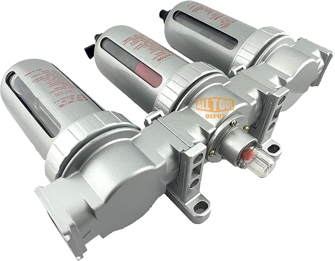 1/4" NPT MID FLOW 3 Stages Filter Coalescing Desiccant Dryer System For Compressed Air Lines, Poly Bowls, Great For Paint Spray And Plasma Cutter (AUTO DRAIN)