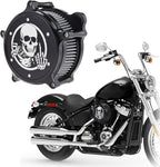 Motorcycle Air Filter Skull Style Air Cleaner with Filter Sock Dustproof Protective Cover Kit for Harley Touring 2000-07 Softail 2000-15 Dyna 2000-17, Excludes 2017 FXDLS (Black)