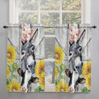 Farmhouse Tier Curtains 45 Inches Long, Watercolor Sunflowers Animals Printed Wood Grain Window Treatment Curtain Drapes, Window Half Privacy Curtains for Bedroom Bathroom, 42"x45", 2 Panels