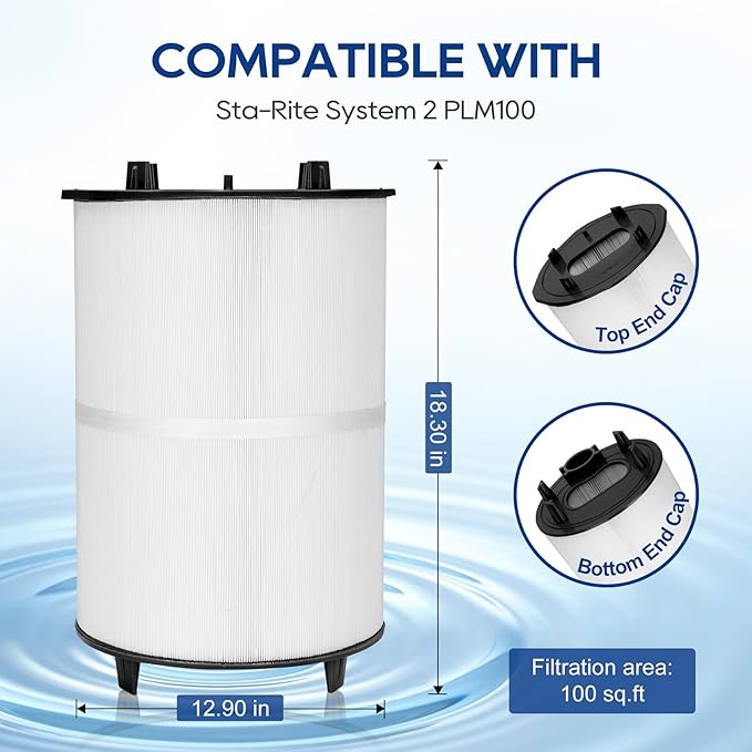 Miory 27002-0100S Pool Fliter Cartridges, Replacement for sta-rite 27002-0100S Pool and Spa D.E. Filter, Compatible with sta-rite PLM100 and System 2 Modular Media, with Air Bleed Assembly, 100 sq.ft
