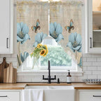 Spring Flowers Swag Valances for Windows, Vintage Rustic Tulips Floral Butterfly Khaki Rod Pocket Kitchen Curtains Valance, Small Window Curtains Swag for Cafe Living Room, 2 Panels, 28x36 inch