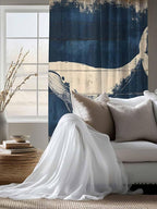Sheer Curtains 63 Inch Length, Ocean Whale Blue Semi Sheer Curtains Light Filtering Window Treatment, Summer Coastal Vintage Wood Grain Privacy Voile Drapes for Living Room Bedroom 52x63 Inch