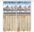 Western Horse Living Room Curtains 84 Inch Length, Window Curtains Tab Top, Farmhouse Wooden Grain Vintage Cowboy Barn Door Light Filtering Window Treatments Drapes 52"x84" 2 Panel