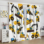 Kids Construction Equipment Window Curtains, Excavator Tractor Tow Truck Rod Pocket Decorative Windows Curtain for Children Teens Boys Girls Room Decor 42x63in (30% Blackout)
