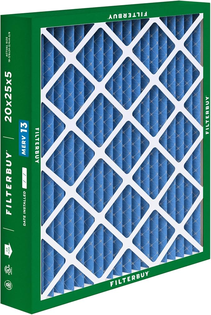Filterbuy 20x25x5 Air Filter MERV 13 Optimal Smoke & Allergy Defense (3-Pack), Pleated HVAC AC Furnace Filters for Honeywell FC100A1037, Lennox X6673, and More (Actual Size: 19.88 x 24.75 x 4.38)