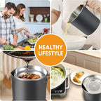 Chihee Grease Container Stainless Steel Bacon Grease Saver with Fine Mesh Strainer 2L / 67.6 fl oz Oil Container Grease Can with Dust-proof Lid Non-slip Tray for Kitchen Storing Frying Cooking Grease