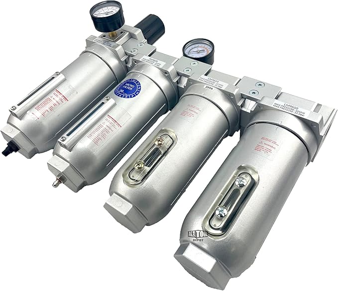 4 STAGE SUPER DUTY INDUSTRIAL GRADE ULTRA CLEAN FILTER REGULATOR COALESCING DESICCANT DRYER SYSTEM FOR COMPRESSED AIR LINES METAL BOWLS GREAT FOR PAINT SPRAY AND PLASMA CUTTER (1"NPT AUTO DRAIN)