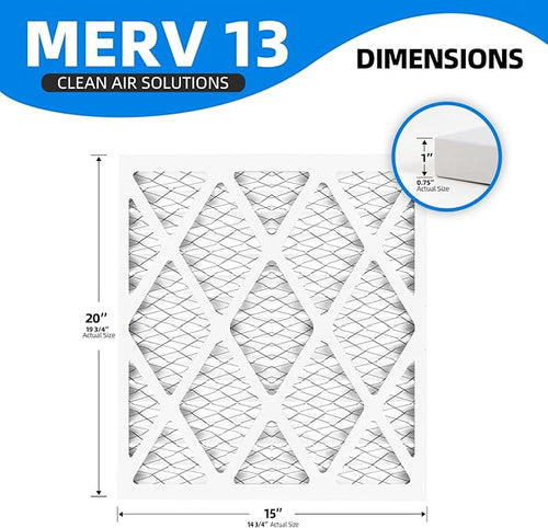 (6 Pack) 15x20x1 Air Filter, MPR 1900 & FPR 10, MERV 13 Pleated Air Filter (Actual Size: 14.75x19.75x0.75 inch)