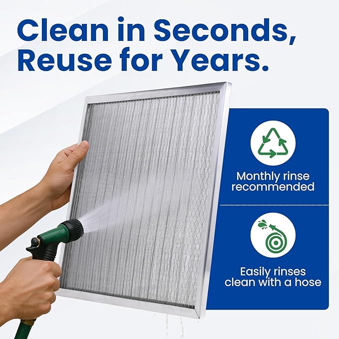 McPherson Reusable Air Filter 25x20x1 | Washable MERV 8 | Made in USA Metal Frame | HVAC AC Furnace | Permanent | Pet Dust Filtration