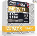 BNX TruFilter 24x24x1 Air Filter MERV 11 (4-Pack) - MADE IN USA – Air Conditioner AC Furnace Filters for Allergies, Dust, Pet, Smoke, Allergy MPR 1200 FPR 7 (Actual Size: 23.38 x 23.38 x 0.75 Inches)