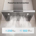 Wall Mount 30 Inch Range Hood 900 CFM, Ductless/Ducted Convertible Kitchen Hood, 3-speed Gesture Sensing & Touch Control, Stainless Steel Kitchen Vent Hood with Permanent Baffle Filters
