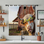 Farm Yaks Living Room Curtains 84 Inch Length, Window Curtains Tab Top, Farmhouse Barn Funny Animals Butterfly Light Filtering Window Treatments Drapes 42"x84" 2 Panel