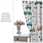 Construction Window Curtains, Kids Cartoon Construction Machines Building Hand Drawn Doodle Rod Pocket Decorative Windows Curtain for Children Teens Room Decor 52x84in (30% Blackout)