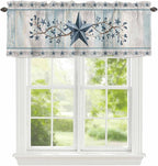 Blue Texas Star Valances for Windows, Vintage Star Berry Blue Beige Wood Grain Kitchen Valance Light Filtering Rod Pocket Short Curtains for Kitchen Bathroom, 1 Panel, 42"x18"