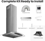36" Wall Mount Range Hood Tempered Glass 900 CFM, Kitchen Chimney Vent Stainless Steel, with Gesture Sensing and Touch Control Switch Panel, 3-Speed Exhaust Fan Permanent Filter