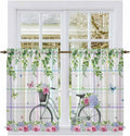 Spring Kitchen Curtains, Bicycles Botanical Leaves Rose Colorful Stripes Light Filtering Window Curtain Panels, 2Pcs Rod Pocket Window Treatments Set for RV Dining Room Study Room 42x45 Inches