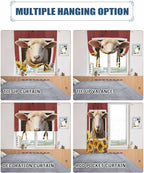Tie Up Curtains for Windows, Sheep Sunflower Adjustable Balloon Nature Linen Textured Kitchen Curtain, Country Red Farm Barn Spring Flowers Room Darkening Curtains for Glass Door, 42 x 45 in