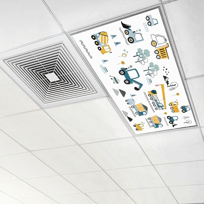 6 Pcs Fluorescent Light Covers for Ceiling Lights Construction Vehicles Machinery Trucks Cranes Cement Mixers Blue Decorative Magnets Light Filters for Office Home Classroom Must Haves 4’ x 2’