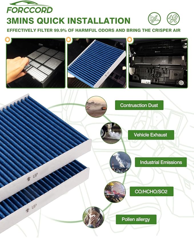 Cabin & Engine Air Filter Fit for Toyota Camry 2007-2011, Rav4 2006-2012, Avalon 2005-2011, Corolla 2009-2011, Lexus ES350 2007-2012 Activated Carbon Cabin Filter Replace#CF10285 CA10169