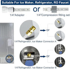Refrigerator Water Line Kit Connection and 1/4 Compression Ice Maker Installation Kit,1/4" OD Tubing with Quick Connect for Fridge IceMaker RO Systems Water Filter Faucet,+Feed Water Adapetr 32.8ft