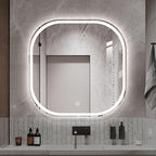 JSLJDM 500X500 mm Illuminated Backlit LED Bathroom Mirror, Wall Mounted Multifunction Bathroom Vanity Mirror with Lights and Demister Pad, Energy-Saving Illuminated Smart Mirror 50cm tricolorlight