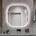 JSLJDM 500X500 mm Illuminated Backlit LED Bathroom Mirror, Wall Mounted Multifunction Bathroom Vanity Mirror with Lights and Demister Pad, Energy-Saving Illuminated Smart Mirror 80cm tricolorlight