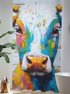 Sheer Curtains 108 Inches Long, Funny Colorful Cow Semi Sheer Curtains Light Filtering Window Treatment, Retro Rustic Oil Painting Wood Grain Privacy Voile Drapes for Living Room Bedroom 52x108 Inch