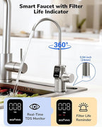 Ecoviva E8 800 GPD Reverse Osmosis Water Filter, 9-Stage Filtration RO System, Undersink Water Purifier, Reduces TDS, 2.5:1 Pure to Drain, Tankless, LED Smart Faucet