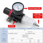 Compressed Air Low Pressure Filter Regulator Airtac AFR2000-C 1/4'' NPT 0-60 PSI Combo Piggybac Adjustable,Bracket,Gauge Semi-Auto Drain