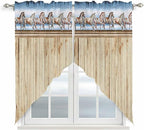 Western Horse Swag Valances for Windows, Farmhouse Wooden Grain Vintage Cowboy Barn Door Rod Pocket Kitchen Curtains Valance, Kitchen Window Curtains Swag for Cafe Living Room, 2 Panels, 36x63 inch