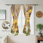 Farmhouse Sunflowers Living Room Curtains 84 Inch Length, Window Curtains Tab Top, Rustic Floral Buttterfly Wood Board Brown Light Filtering Window Treatments Drapes 42"x84" 2 Panel