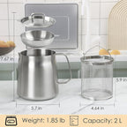 68oz 304 Stainless Steel Oil Filter Pot, Heavy Duty Bacon Grease Container & Deep Fryer Basket, Large Capacity Multi-function Oil Filter Vessel with Strainer for Kitchen Storing Frying Cooking Grease