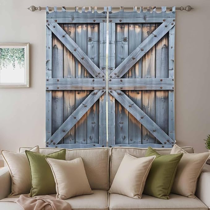 Farmhouse Wood Grain Living Room Curtains 84 Inch Length, Window Curtains Tab Top, Vintage Country Barn Gate Textured Light Filtering Window Treatments Drapes 52"x84" 2 Panel