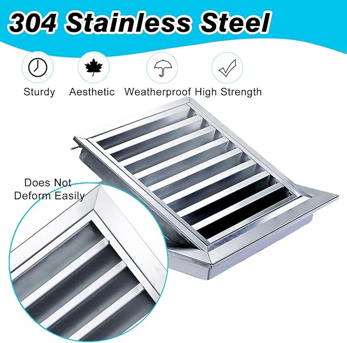 Square Stainless Steel Vent Grille with Removable Filter Mesh, Weatherproof Louver Air Return Vent Cover for Home/Shed/Garage/Roof(13x13in/33x33cm)