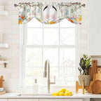 Easter Tie Up Valance Curtains for Windows, Kitchen Curtains Window Shades, Spring Farmhouse Watercolor Bunny Eggs Wood Grain Light Filtering Roman Curtain Valances for Bedroom/Bathroom/Cafe 54"x18"
