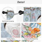Easter Kitchen Tier Curtains 36 Inch Long 2 Panel Set,Rod Pocket Half Window Curtains Over Sink,Spring Watercolor Bunny Eggs Flower Wood Grain Blue Light Filtering Short Drapes Cafe 27.5"W x 36"L