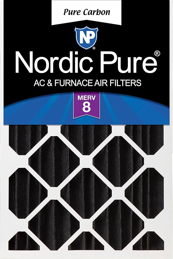 Nordic Pure 18x24x4 (Actual Size: 17 1/2 x 23 3/8 x 3 5/8) Pure Carbon Pleated Odor Reduction Merv 8 Furnace Filter 1 Pack