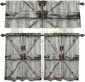 Kitchen Curtains Tiers and Valance Set of 3, Vintage Gate Light Filtering Window Curtain Set, Farmhouse Wooden Grain Shabby Chic Door Rod Pocket Curtain Drapes for Cafe, Living Room, 24 Inches Tiers