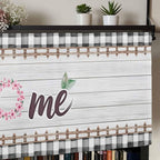 Spring Flowers Curtain Valances for Windows, Kitchen Valance Window Treatment, Farmhouse Watercolor Black Plaid Wood Grain Light Filtering Block Curtains for Bathroom/Bedroom/Living Room 60'' x 18''