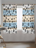 Sheer Curtains 63 Inch Length, Blue Beige Paw Print Semi Sheer Curtains Light Filtering Window Treatment, Vintage Farmhouse Rustic Wooden Grain Privacy Voile Drapes for Living Room Bedroom 52x63 Inch