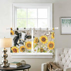 Yellow Sunflowers Kitchen Curtains 24 Inch Length, Small Window Curtains Tab Top, Farmhouse Cow Barn Doors Floral Butterfly Light Filtering Short Window Treatments Tier Drapes 27.5"x24" 2 Panel