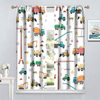 Construction Window Curtains, Kids Cartoon Construction Machines Building Hand Drawn Doodle Rod Pocket Decorative Windows Curtain for Children Teens Room Decor 84x84in (30% Blackout)