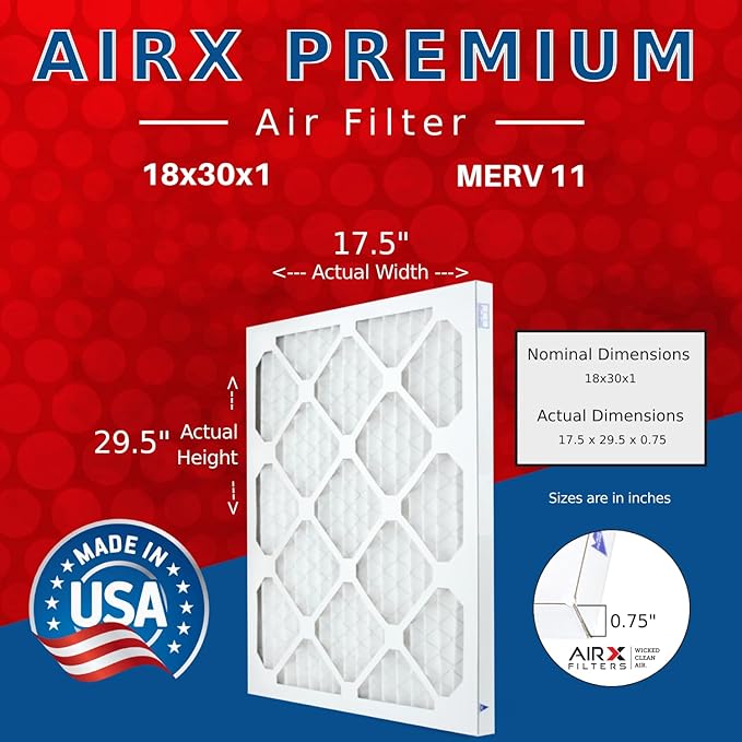 AIRX FILTERS WICKED CLEAN AIR. 18x30x1 Air Filter MERV 11 Electrostatic Pleated Air Conditioner Filter 6 Pack HVAC AC Furnace Filters