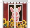 Pigs Sunflowers Bathroom Curtains 63 Inch Length, Window Curtains Tab Top, Farmhouse Red Barn Flowers Animals Light Filtering Window Treatments Drapes 52"x63" 2 Panel
