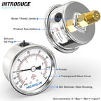 MEANLIN MEASURE -30inHG~60Psi Vacuum Gauge Stainless Steel 1/4" NPT 2" FACE DIAL Waterproof for Air Compressor HVAC Negative Pressure Hand Pump Pool Back Mount with 1/2" NPT and 3/8" NPT Hex Bushing