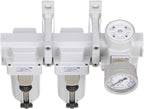 PneumaticPlus SAU430-N04G-MEP 3 Stage Compressed Air Filter Dryer System - Particulate Air Filter, Coalescing Air Filter, Compressed Air Pressure Regulator Combo, 1/2" NPT - Metal Bowl, Manual Drain