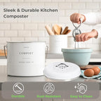 D'Lifeful Kitchen Compost Bin – 1.3 Gallon Countertop Farmhouse Compost Container with Lid – Odorless Indoor Food Scrap Pail with 6 Charcoal Filters – Eco-Conscious and Easy to Clean - White