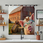 Farm Pig Living Room Curtains 84 Inch Length, Window Curtains Tab Top, Farmhouse Barn Funny Animals Butterfly Light Filtering Window Treatments Drapes 42"x84" 2 Panel