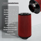 RYANSTAR RACING 76mm 3" High Flow Round Tapered Cone Cool Air Filter Cleaner with Top Filter Design Long 270mm tall